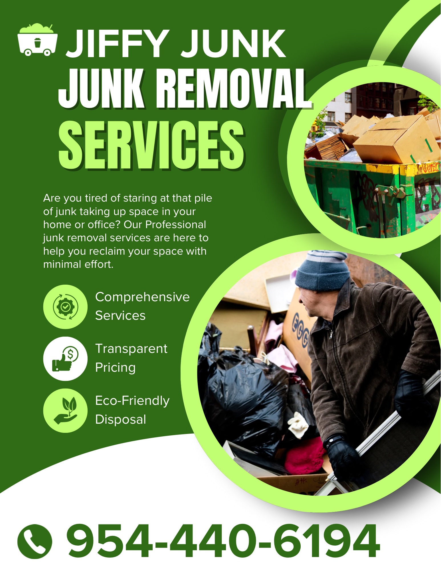 Services green and white modern junk removal services flyer 2